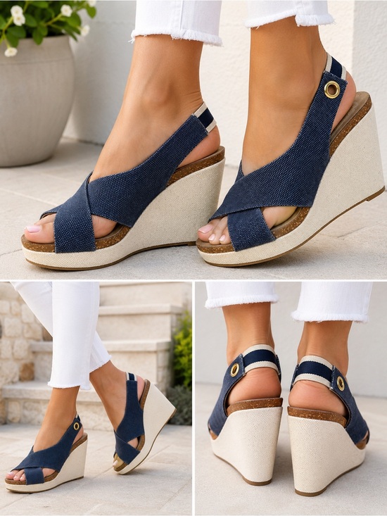 Splendid Shoes - Splendid Wedge Sandals Women 8.5M Blue Canvas Cork Platform Slingback